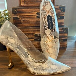 Jessica Rich Snake Print Heels with Gold Accents